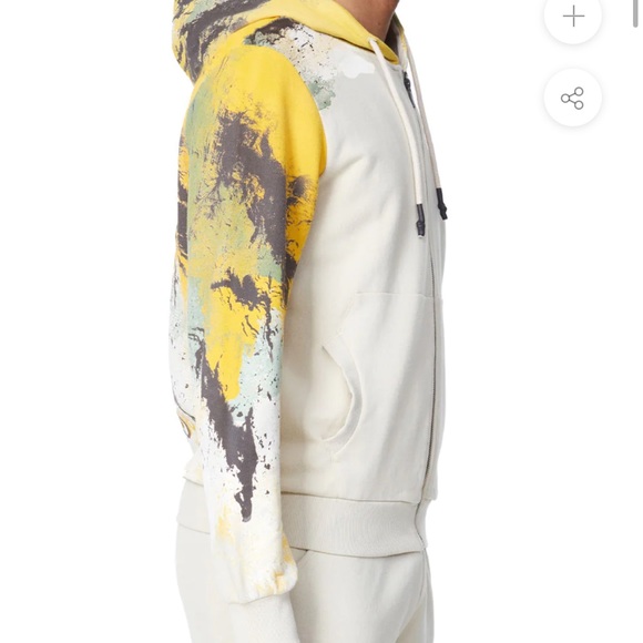 ELEVEN PARIS KNIT ABSTRACT AOP ZIP FRONT HOODIE (OATMEAL) - Picture 4 of 6